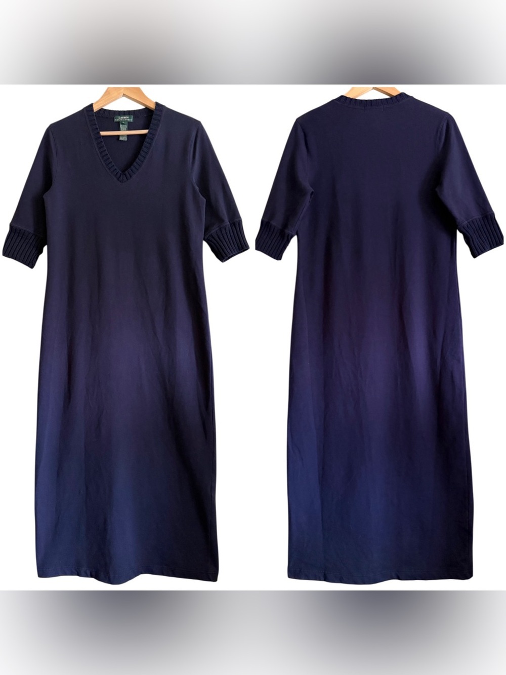 LAUREN RALPH LAUREN Vintage Preppy Minimalist City-Chic Sweatshirt Midi Dress L